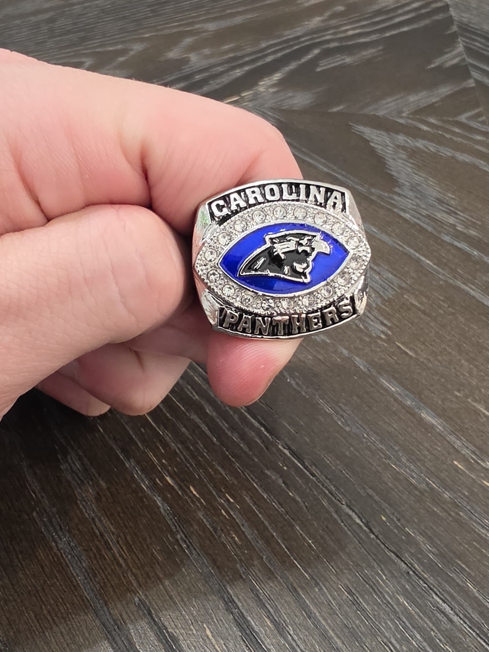 Panthers Silver-tone Blue Logo Statement Ring